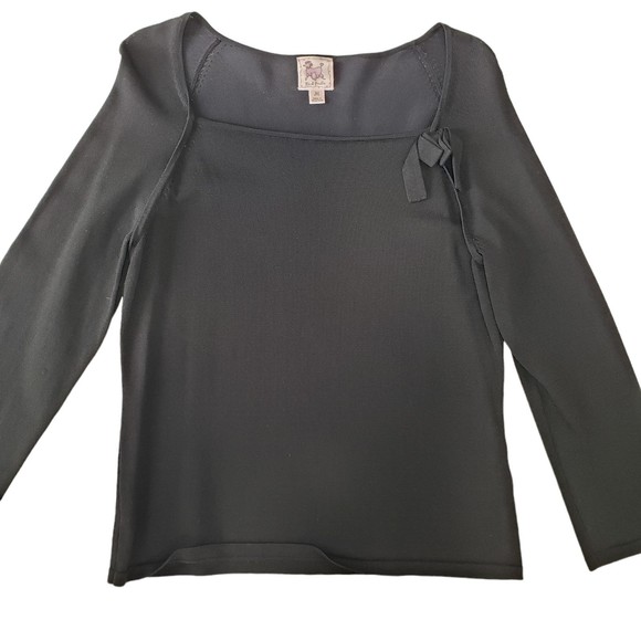 Pink Poodle Women's Long Sleeve Black Blouse with Pretty Bow Detail, Size Medium - Picture 1 of 6